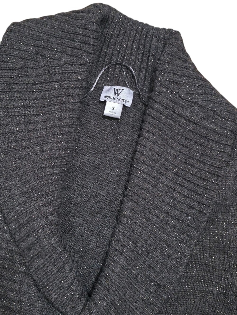 Worthington dark brown knit cardigan top with tie closure and gold sparkly detai - Picture 5 of 6